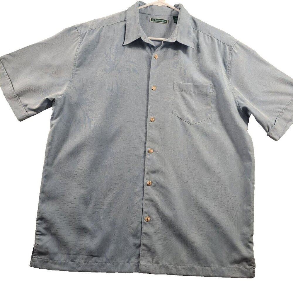 Cubavera Shirt Mens L Tropical Blue Floral Short Sleeve Button-Up Beach VACATION